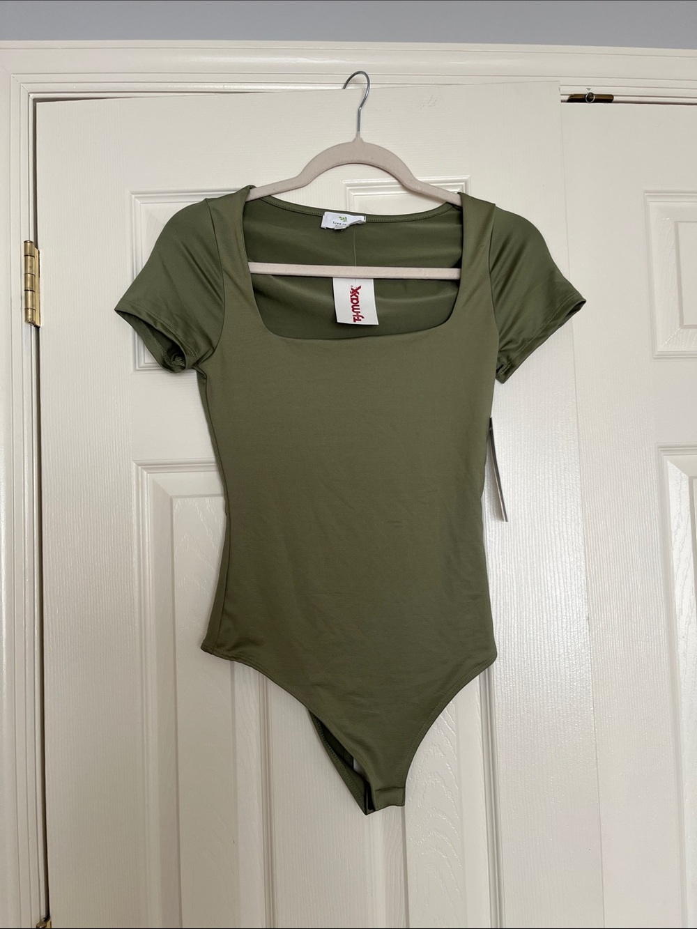 Olive Green Square Neck Short Sleeve Bodysuit